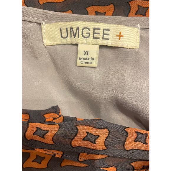 Umgee Women's Dress Orange & Gray Geometric Design Elastic Waist W/ Tie Size LG - Picture 6 of 6